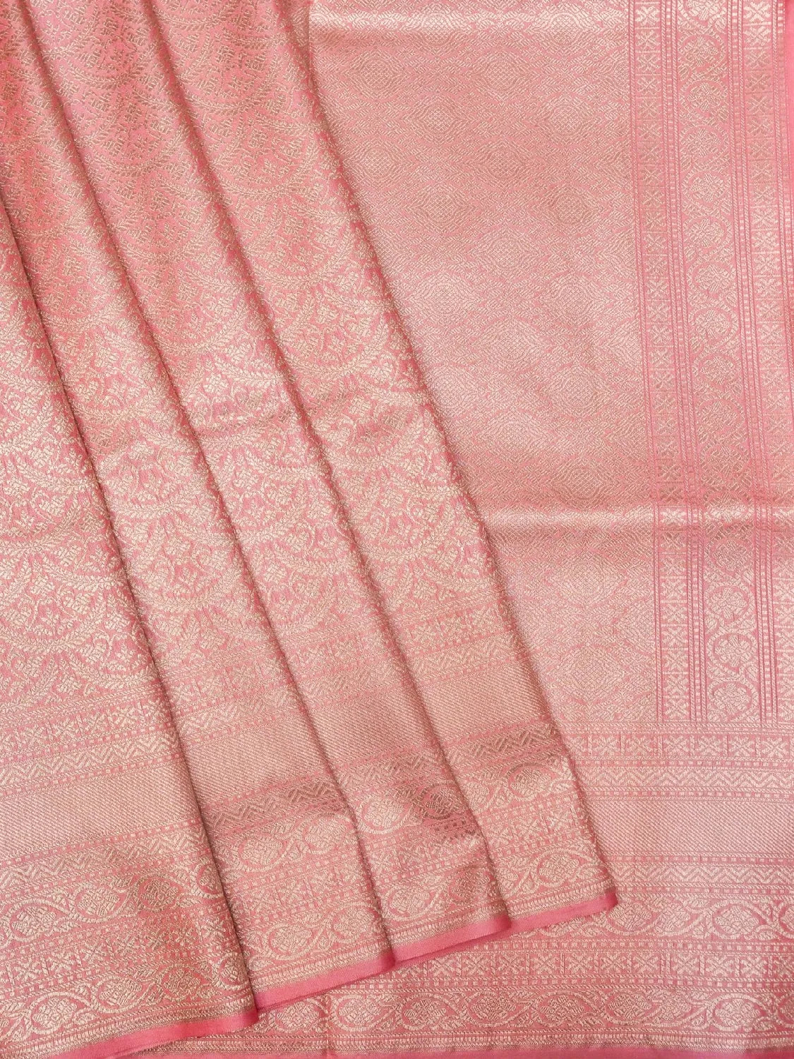 Handloom Peach Pink Banarasi Silk with Golden Zari Medallion Weave DSK00105