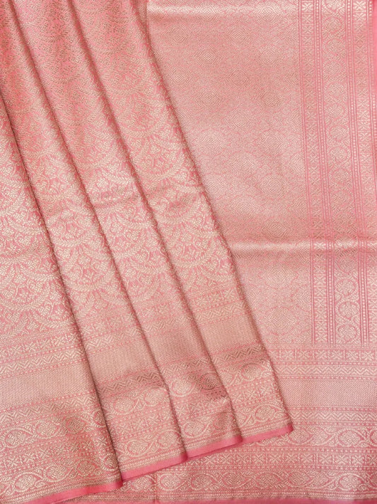 Handloom Peach Pink Banarasi Silk with Golden Zari Medallion Weave DSK00105