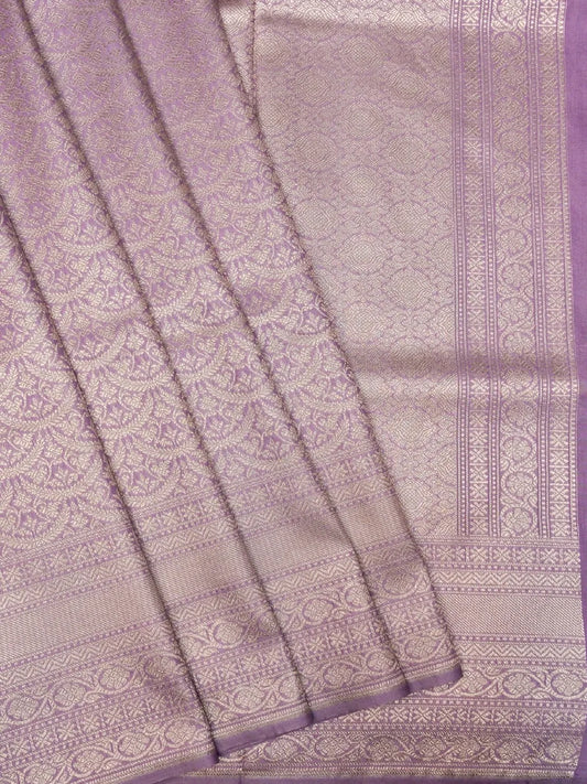 Handloom Dusty Lavender Banarasi Silk with Golden Zari Medallion Weave DSK00106