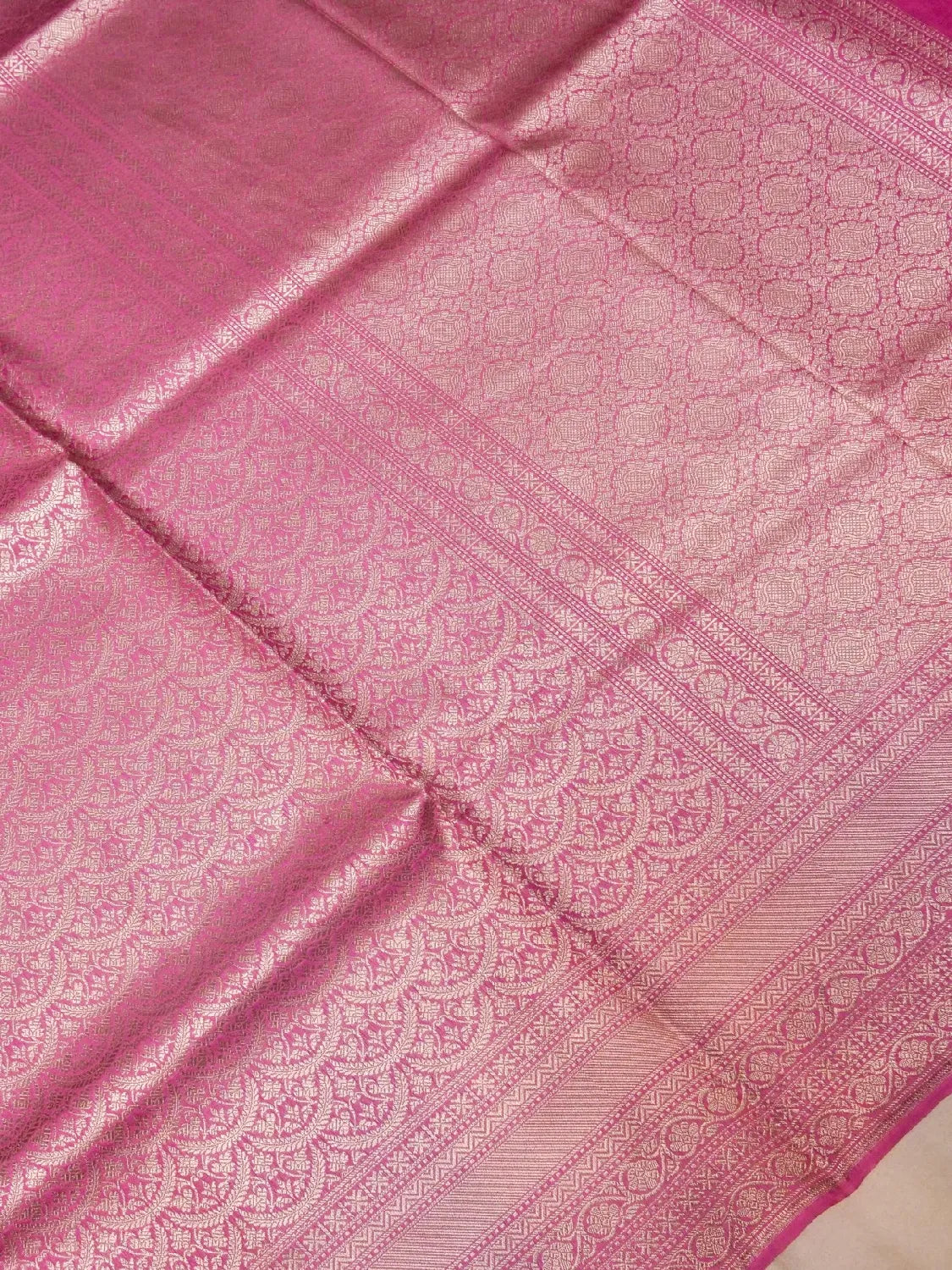 Handloom Magenta Pink Banarasi Silk with Golden Zari Medallion Weave DSK00107