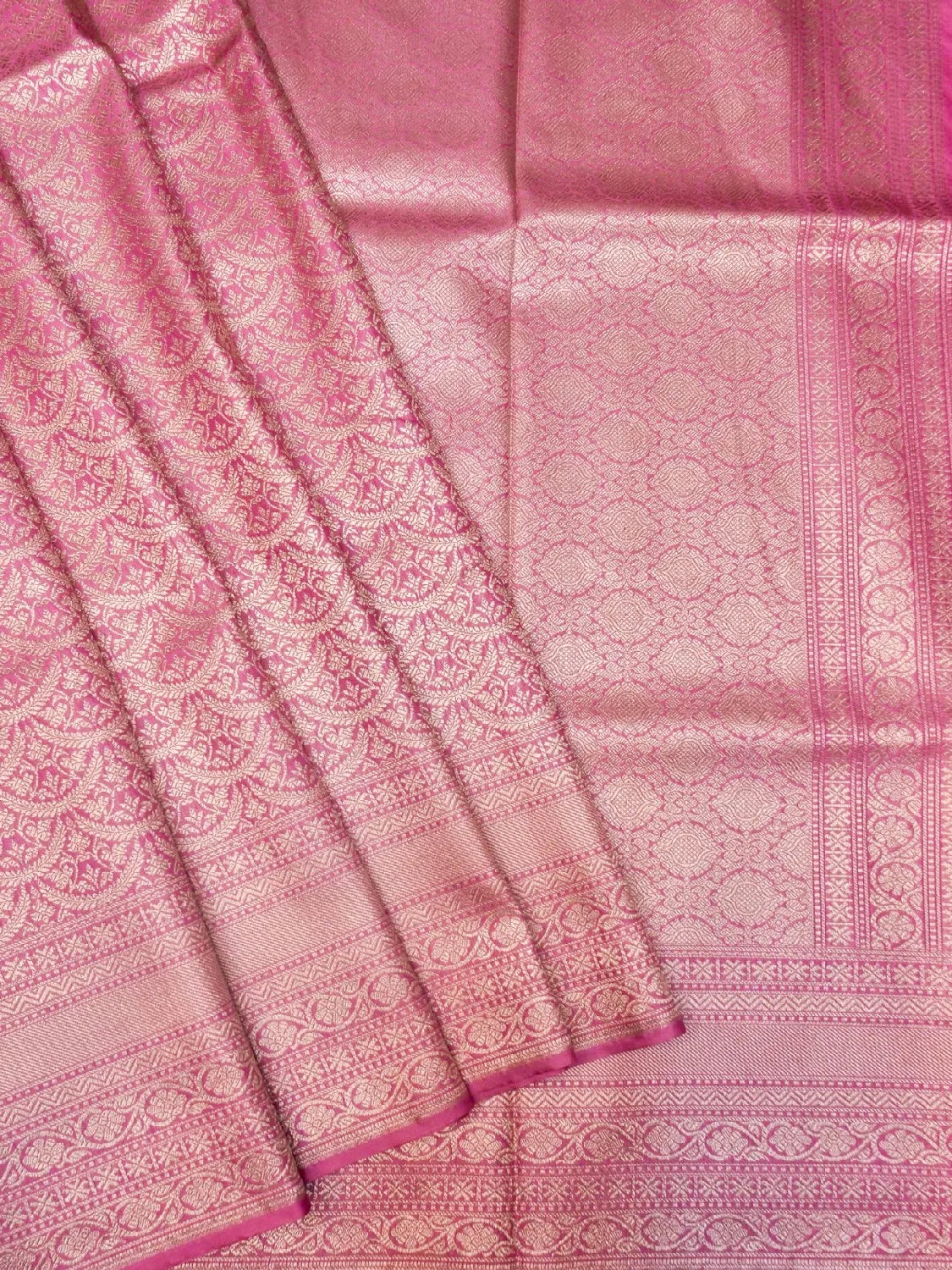 Handloom Magenta Pink Banarasi Silk with Golden Zari Medallion Weave DSK00107