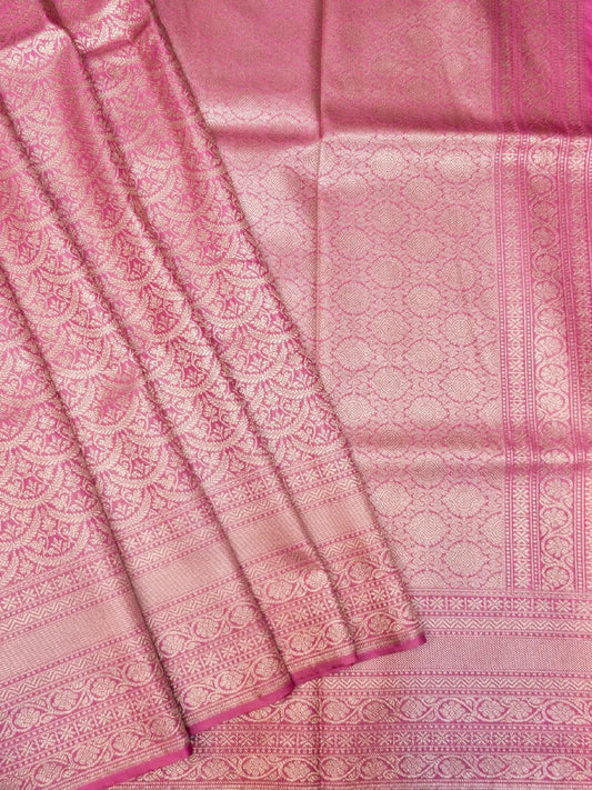Handloom Magenta Pink Banarasi Silk with Golden Zari Medallion Weave DSK00107