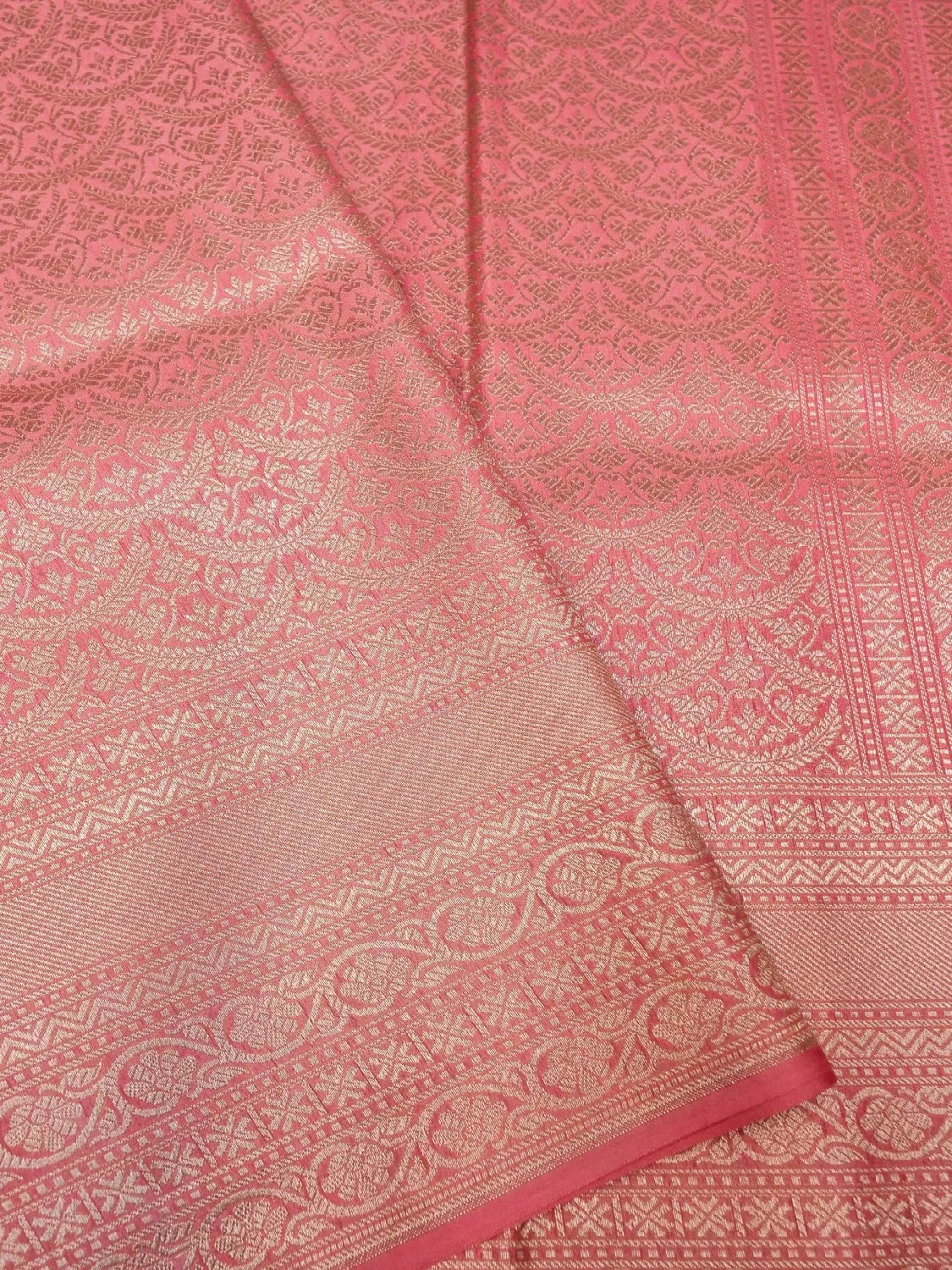 Handloom Gajri Pink Banarasi Silk Saree with Golden Zari Medallion Weave DSK00108