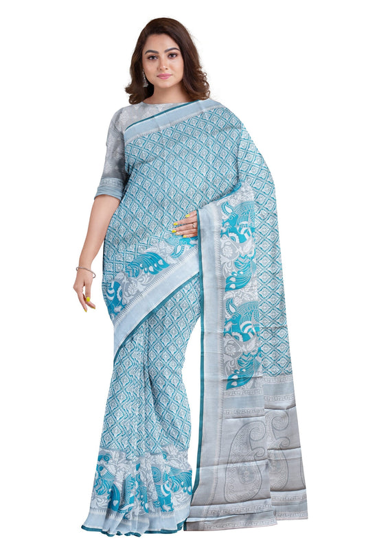 Art Silk Kanchi Peacock Border Design Saree at0035