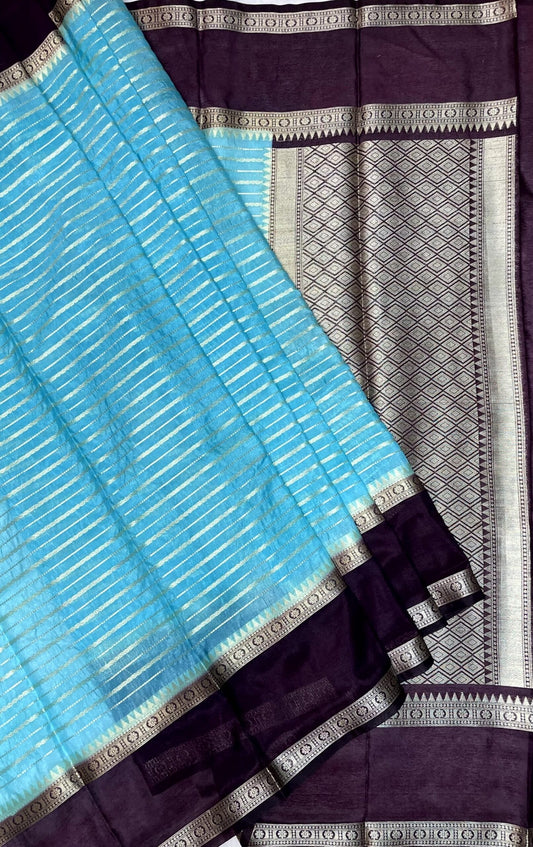 Blue and Magenta Georgette Silk with Zari Stripes Design b0032ds