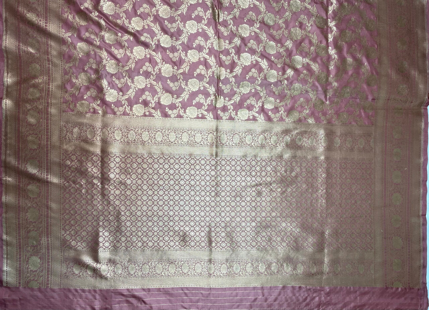 Onion Pink Banaras Munga Silk Saree with Rich Zari Border and Floral Design b0071ds