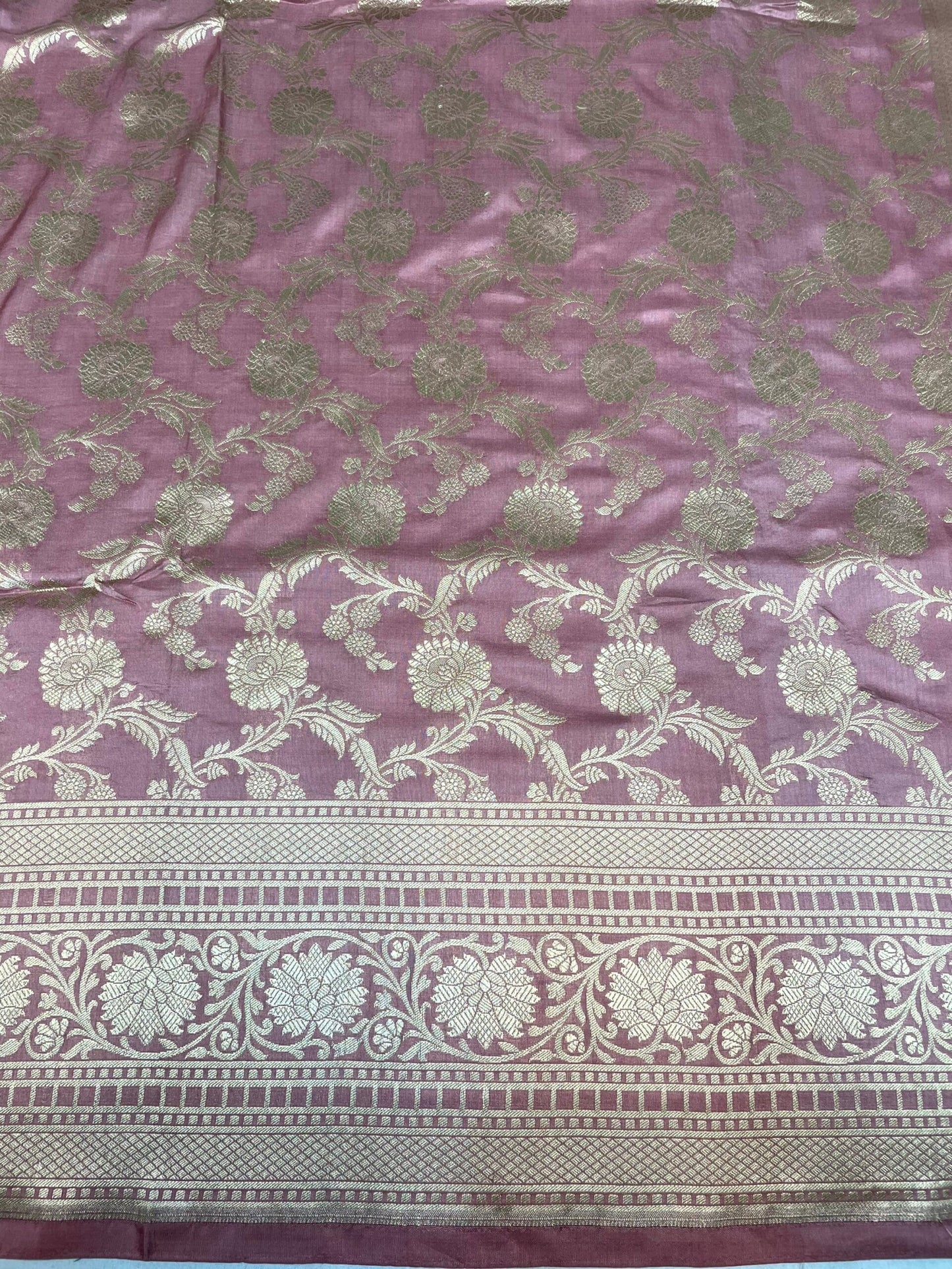 Onion Pink Banaras Munga Silk Saree with Rich Zari Border and Floral Design b0071ds