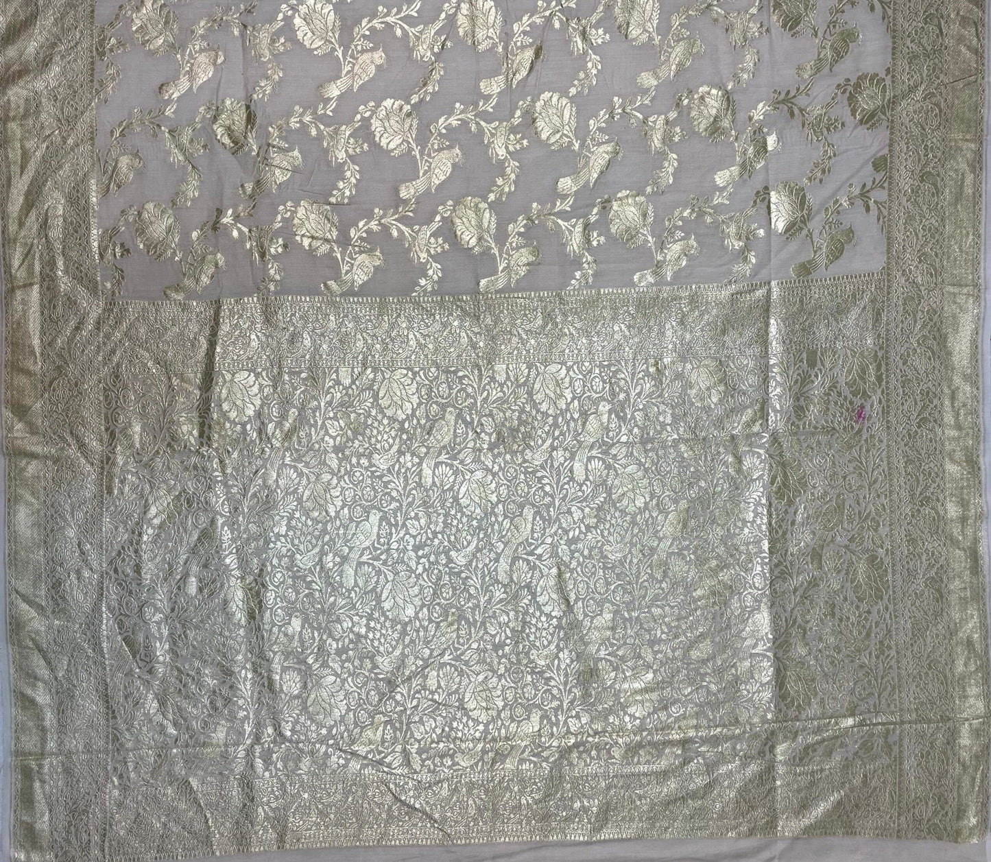 Light Brown Banaras Munga Silk Saree with Rich Zari Border and Birds with Floral Design b0072ds