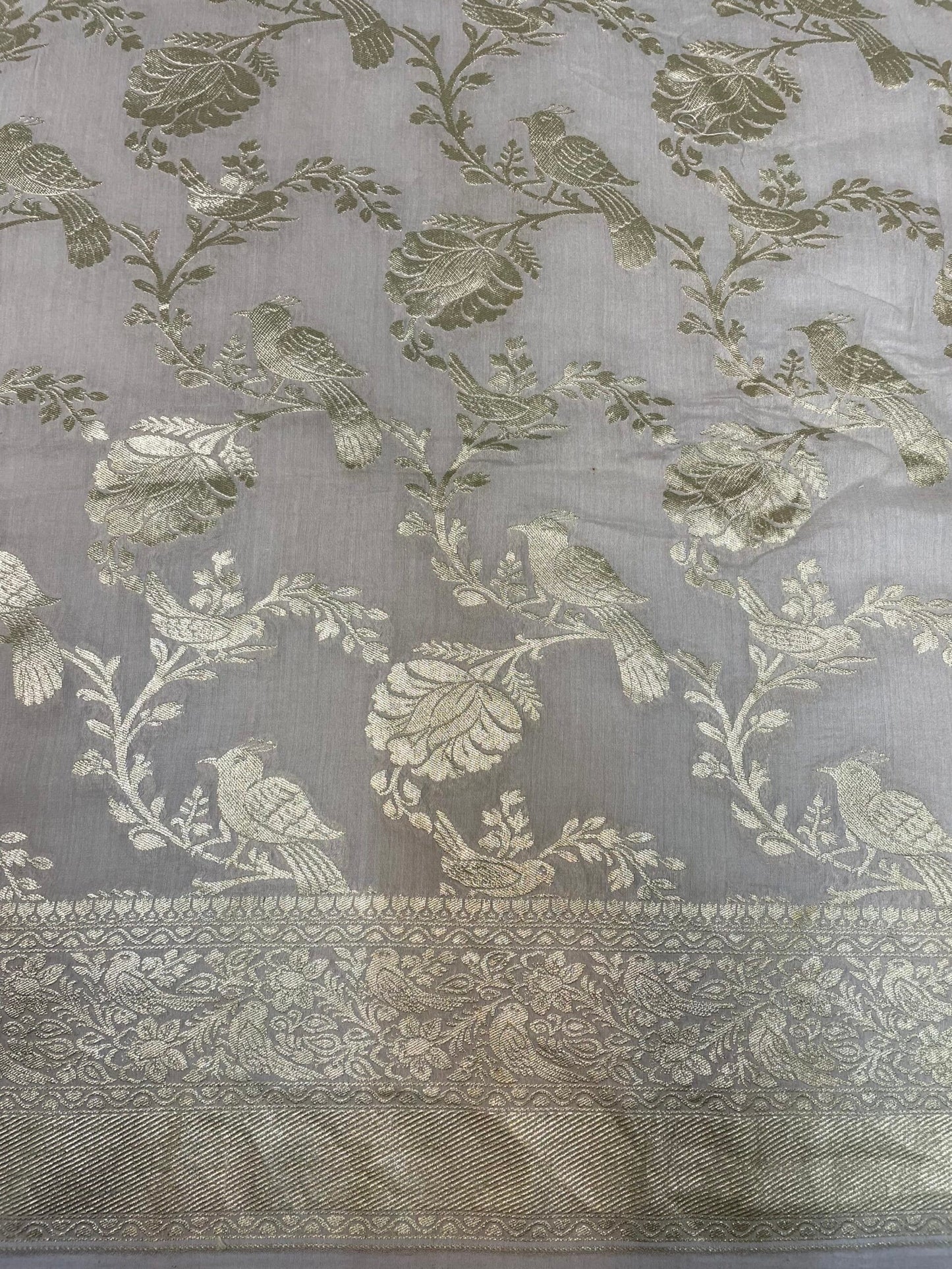 Light Brown Banaras Munga Silk Saree with Rich Zari Border and Birds with Floral Design b0072ds