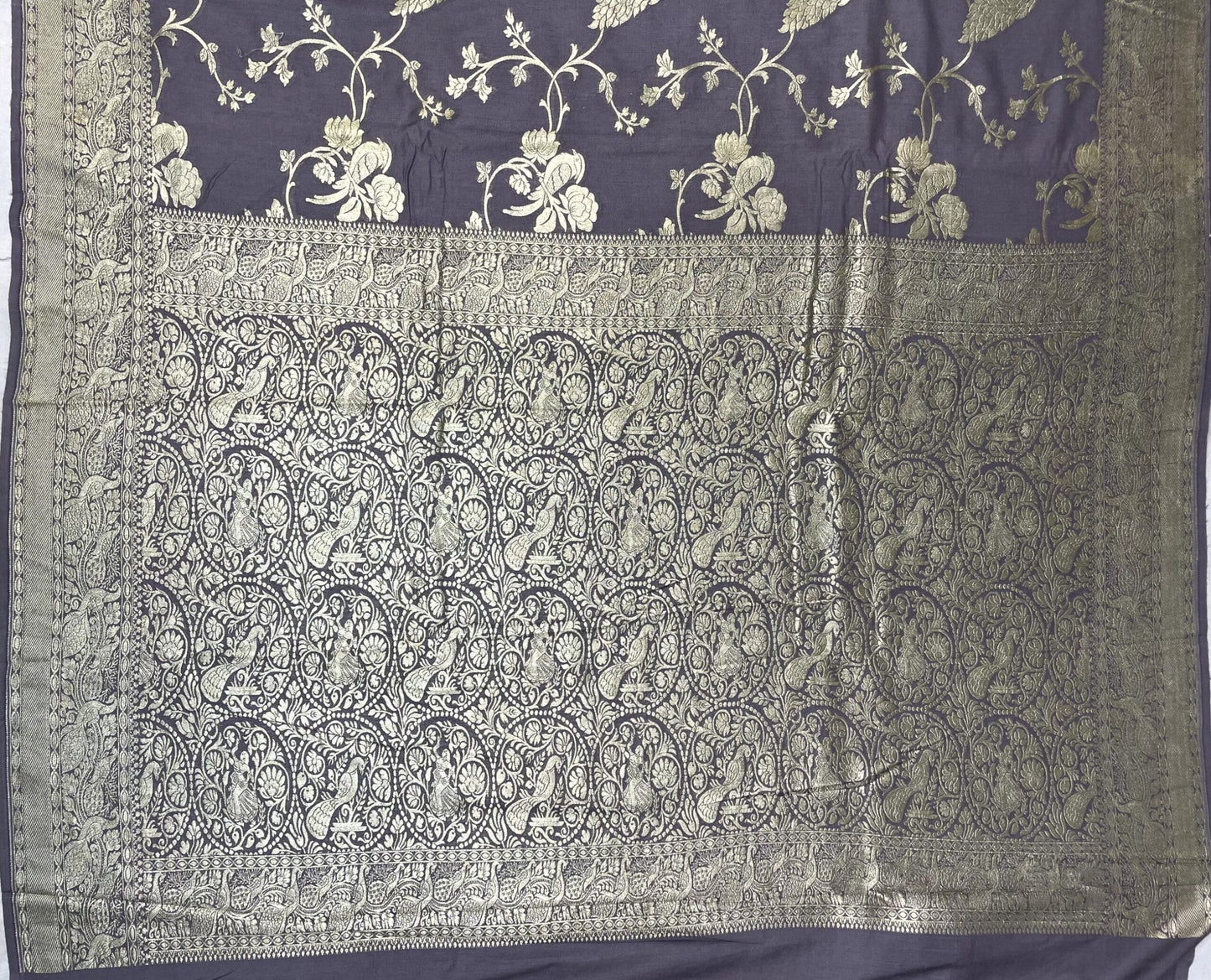 Blue Banaras Munga Silk Saree with Rich Zari Border and Birds with Floral Design b0073ds