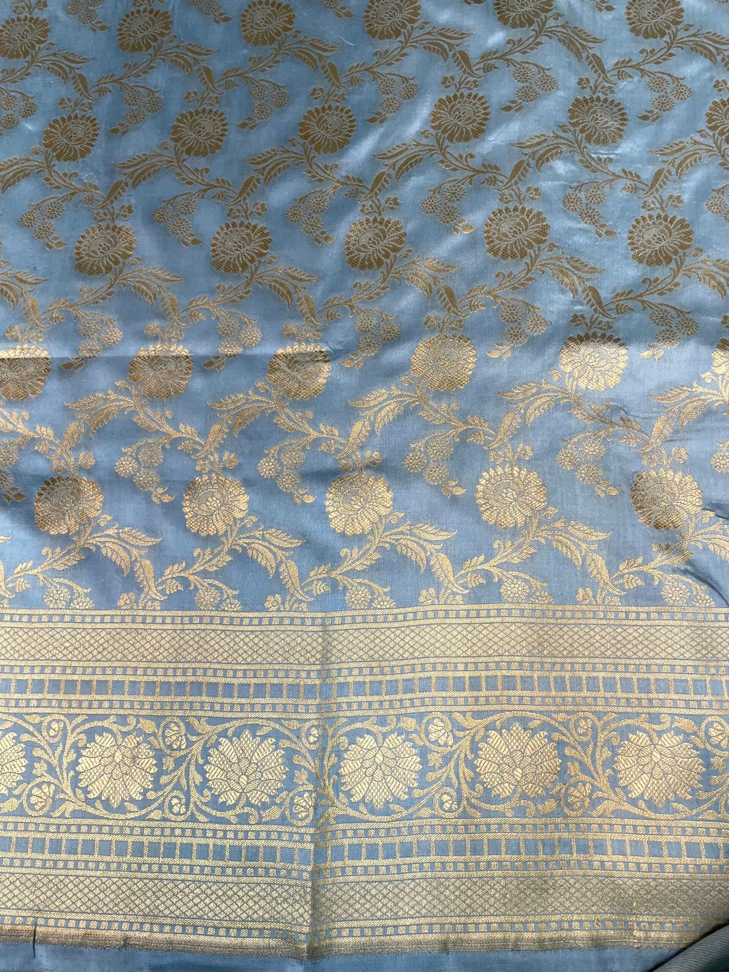 Slate Blue Banaras Katan Silk Saree with Rich Zari Border and Floral Design b0077ds