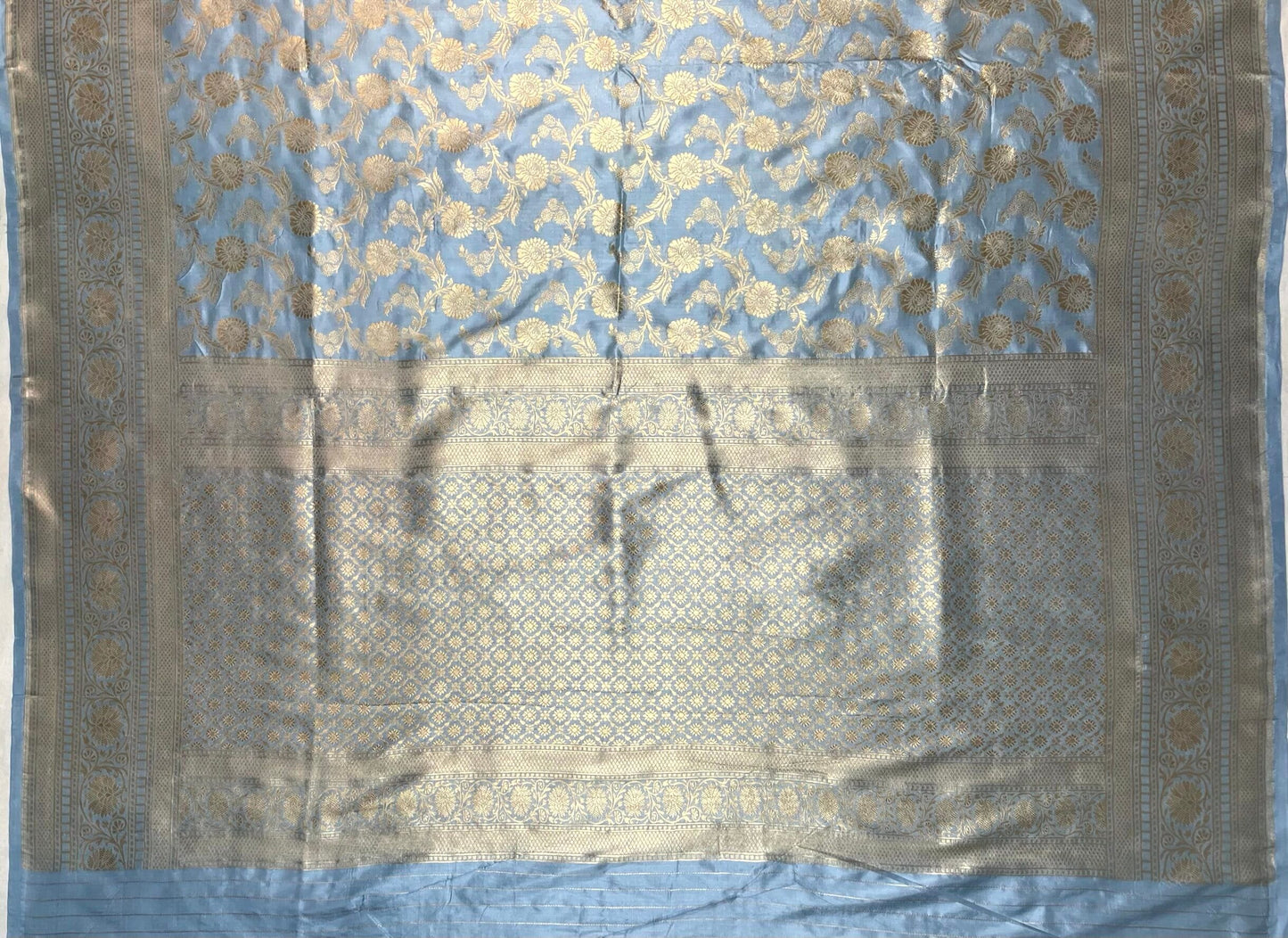 Slate Blue Banaras Katan Silk Saree with Rich Zari Border and Floral Design b0077ds