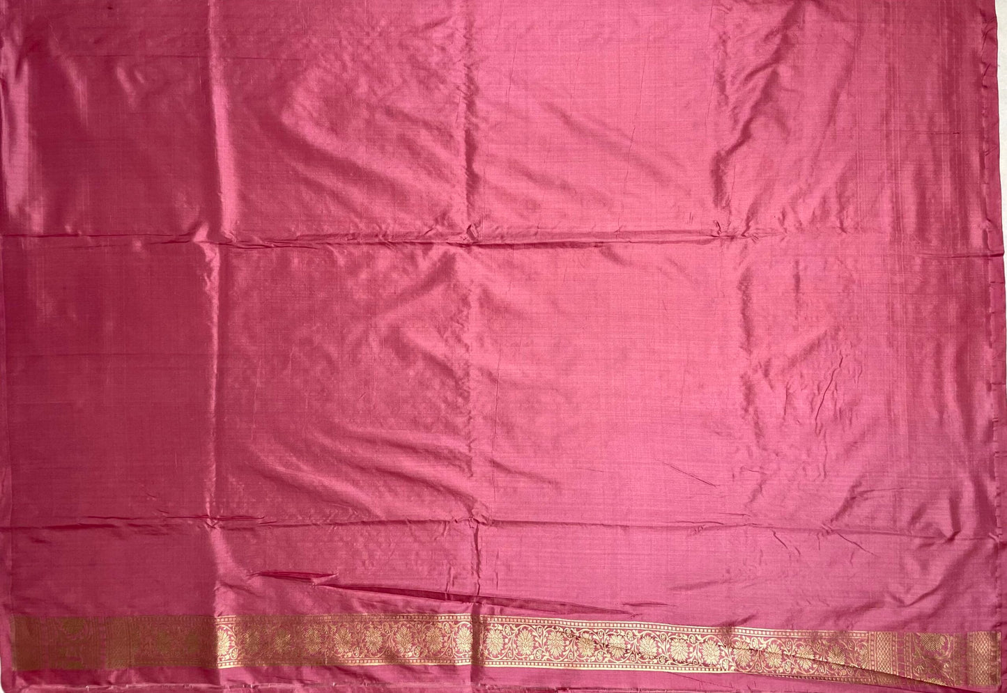 Onion Pink Banaras Katan Silk Saree with Rich Zari Border and Floral Design b0079ds
