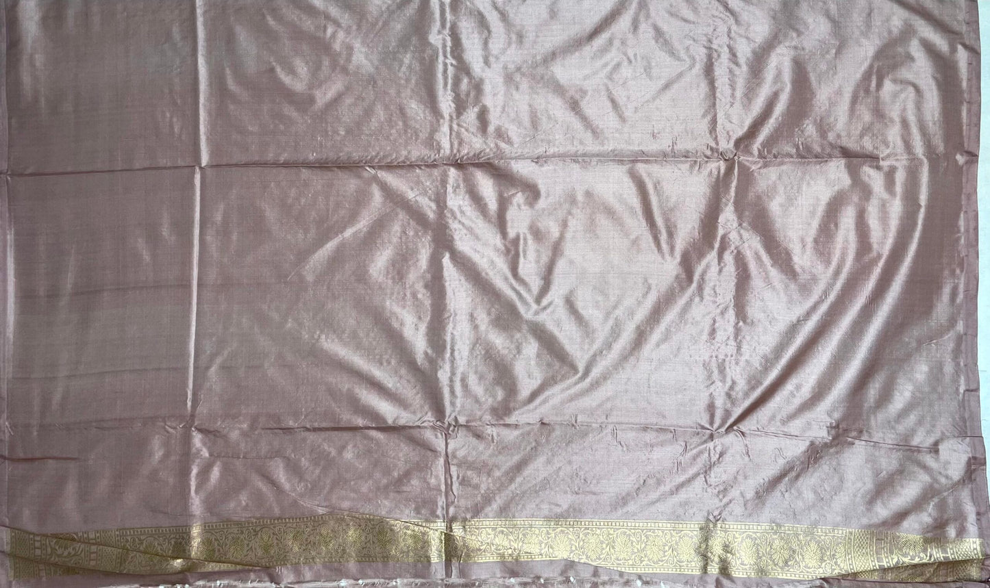 Light Onion Pink Banaras Katan Silk Saree with Rich Zari Border and Floral Design b0080ds