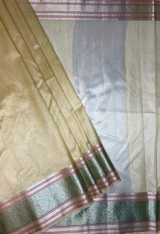 Cream Kota Checks Weave Saree with Body Pallu and Floral Border Design b0132ds