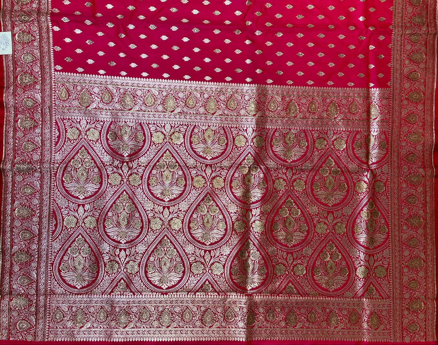 Rani Pink Banaras Katan Silk Saree with Body Butti and Stone Work Design b0163ds