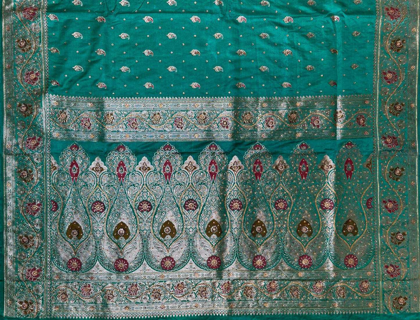 Sea Green Banaras Katan Silk Saree with Body Butti and Stone Work Design b0164ds