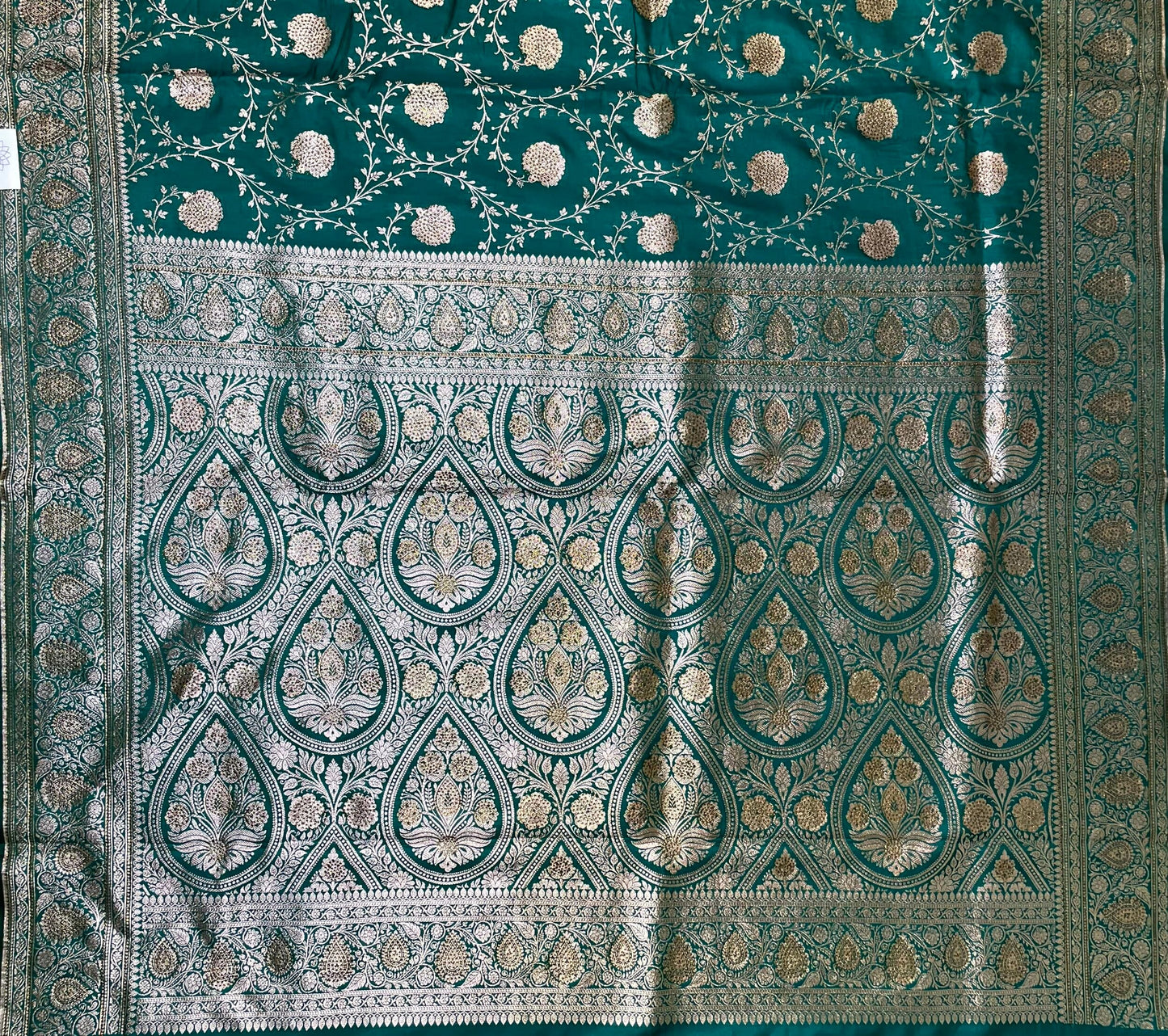 Teal Banaras Katan Silk Saree with Body Butti and Stone Work Design b0168ds