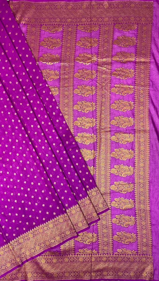 Purple Banaras Georgette with Body Butta and Intricate Border Pallu Design b0174ds