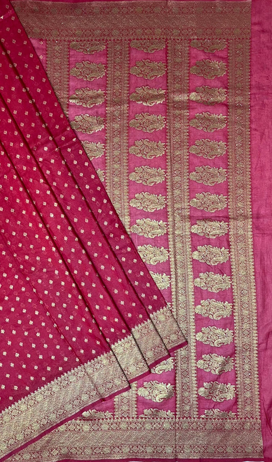Red Banaras Georgette with Body Butta and Intricate Border Pallu Design b0175ds