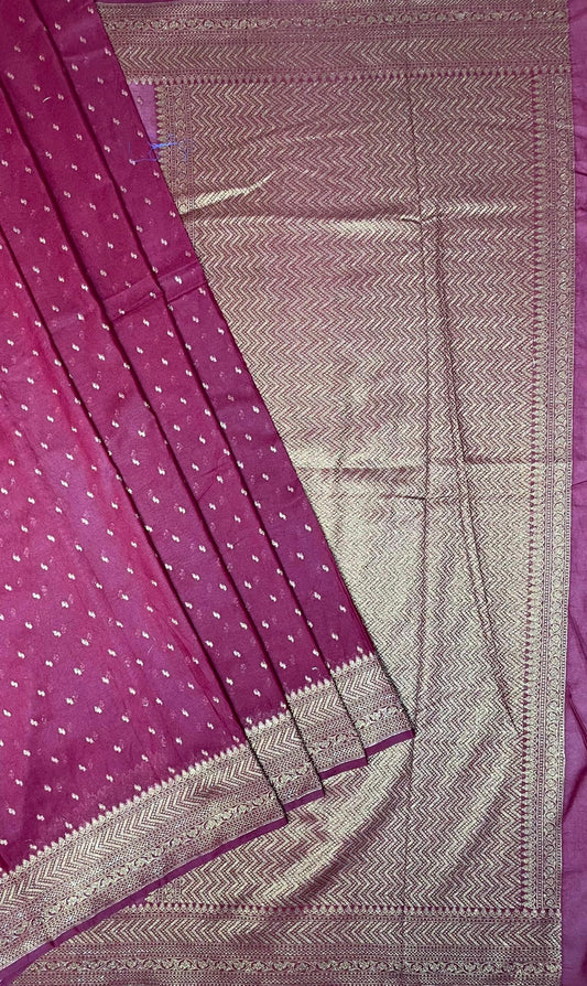 Rani Pink Banaras Georgette with Body Butta and Intricate Border Pallu Design b0176ds