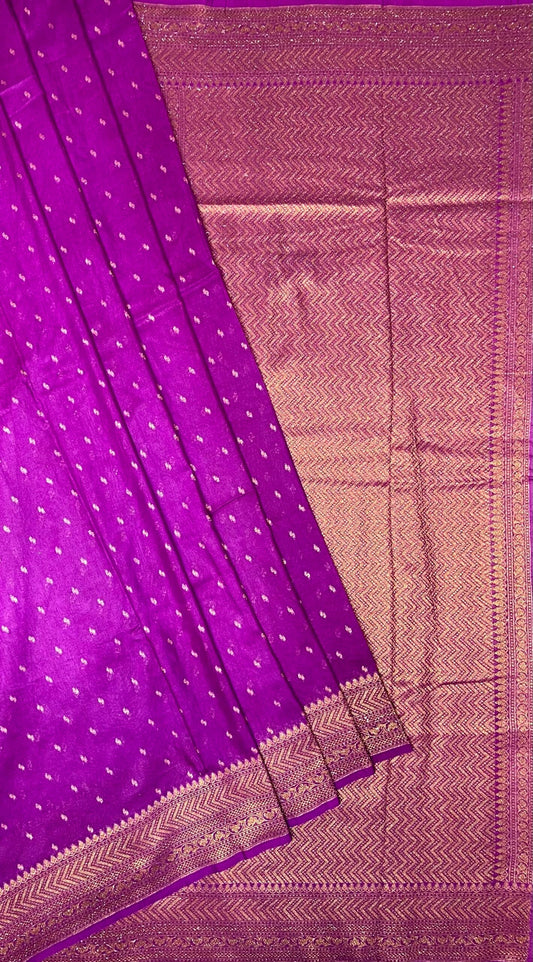 Purple Banaras Georgette with Body Butta and Intricate Border Pallu Design b0179ds