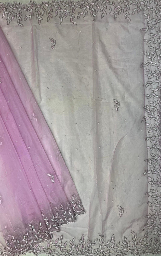 Light Pink Organza Saree with Hand Embroidery with Butta and Border Design b0188ds