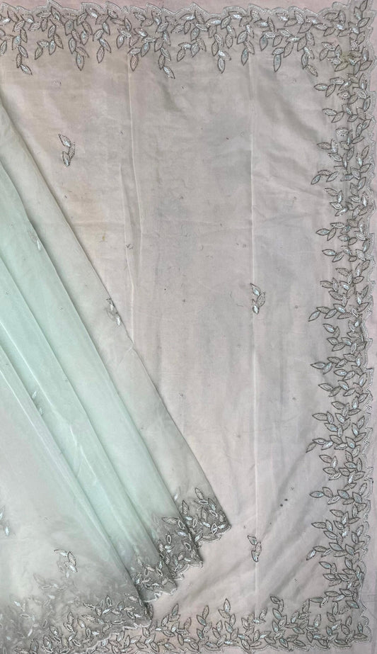 Light Blue Organza Saree with Hand Embroidery with Butta and Border Design b0190ds