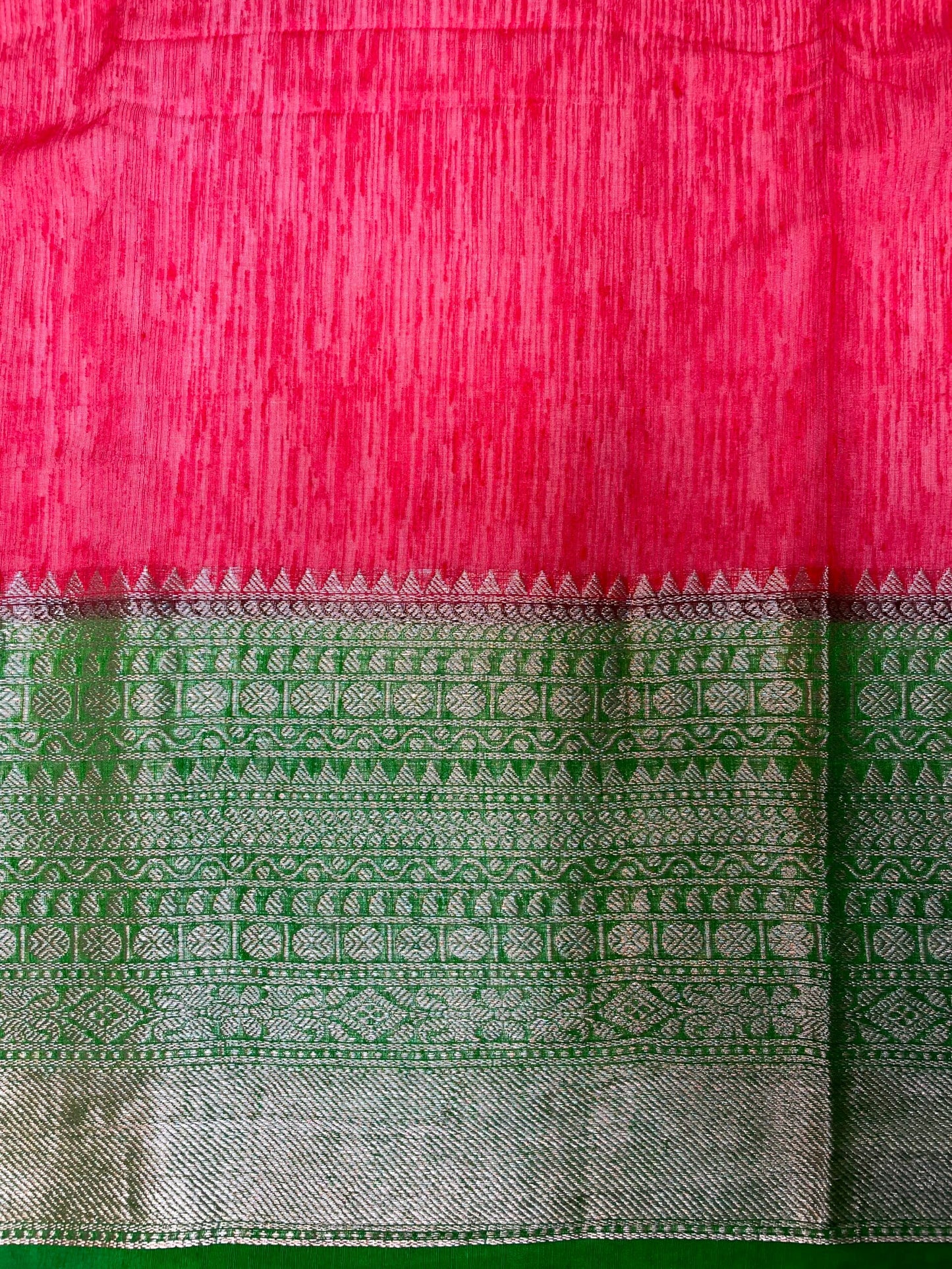 Pink and Green Banaras Linen Saree with Intricate Border and Pallo Design b0209ds