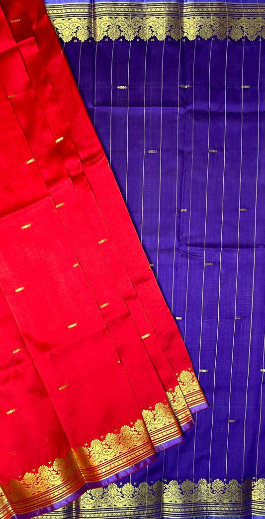Violet and Red Banaras Viscose Silk with Intricate Kanchivaram Border and Body Butta Design b0213ds