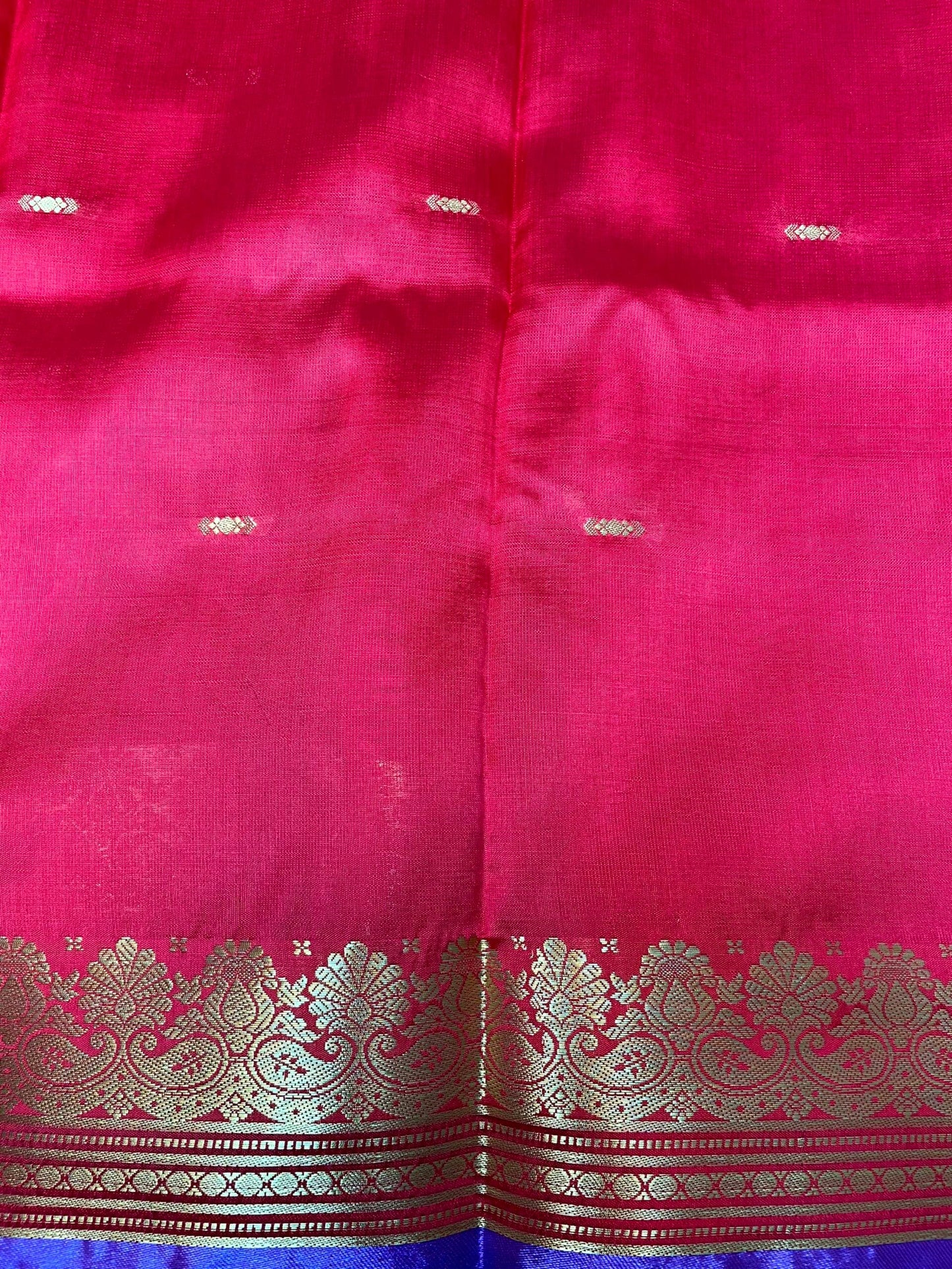 Violet and Red Banaras Viscose Silk with Intricate Kanchivaram Border and Body Butta Design b0213ds
