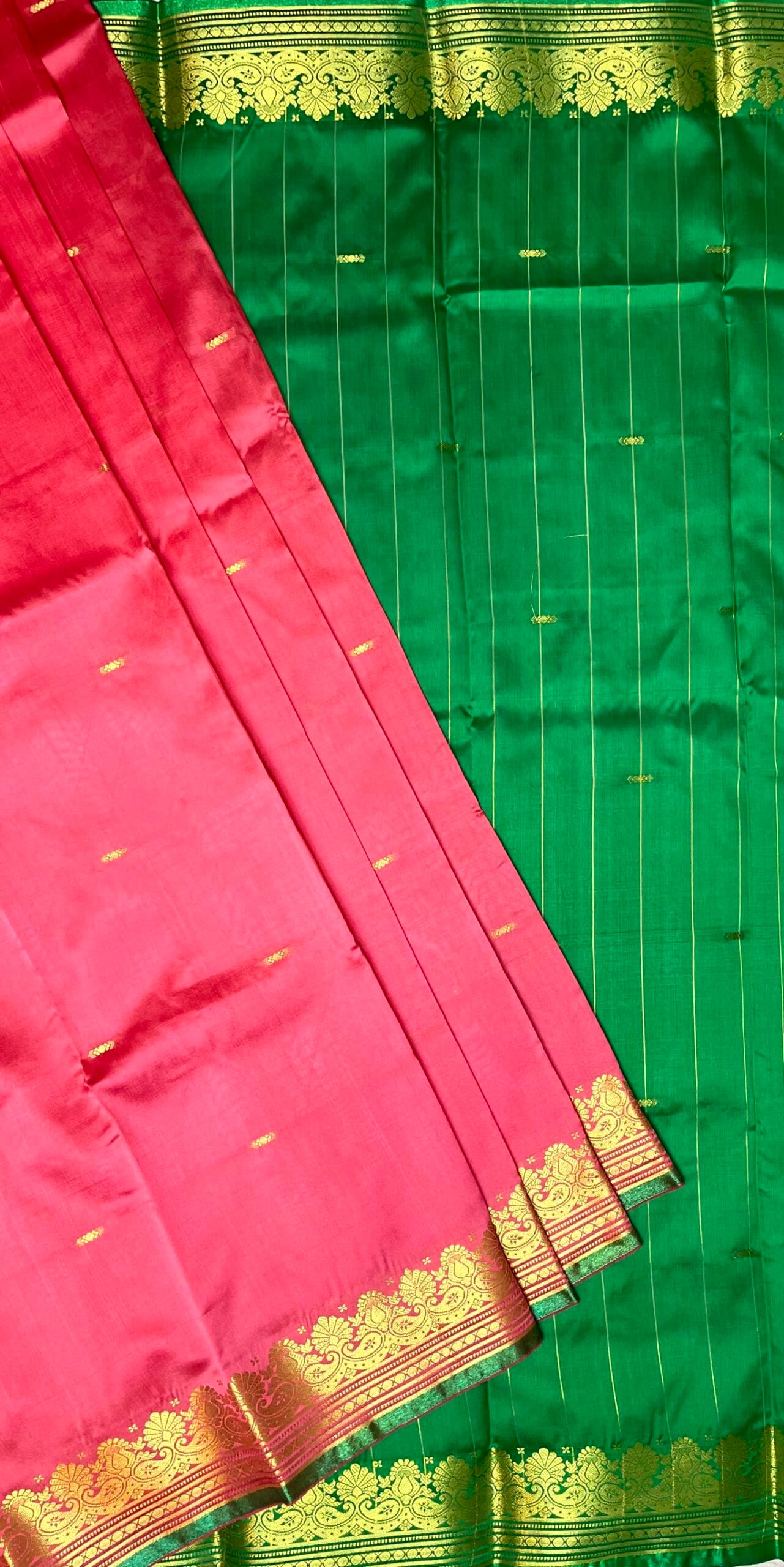 Green and Pink Banaras Viscose Silk with Intricate Kanchivaram Border and Body Butta Design b0216ds