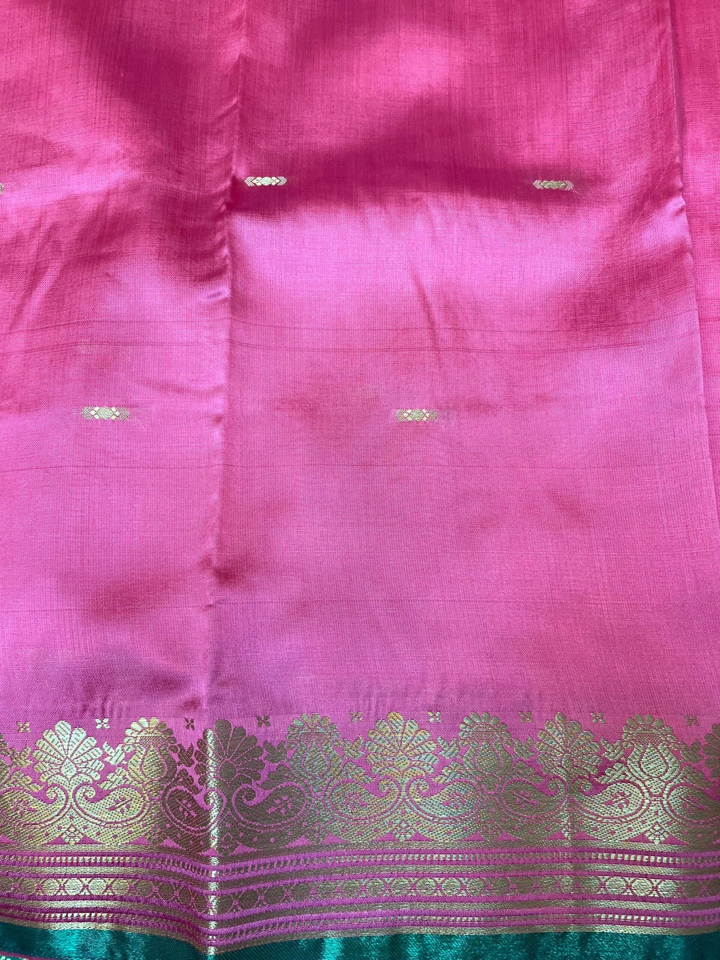 Green and Pink Banaras Viscose Silk with Intricate Kanchivaram Border and Body Butta Design b0216ds