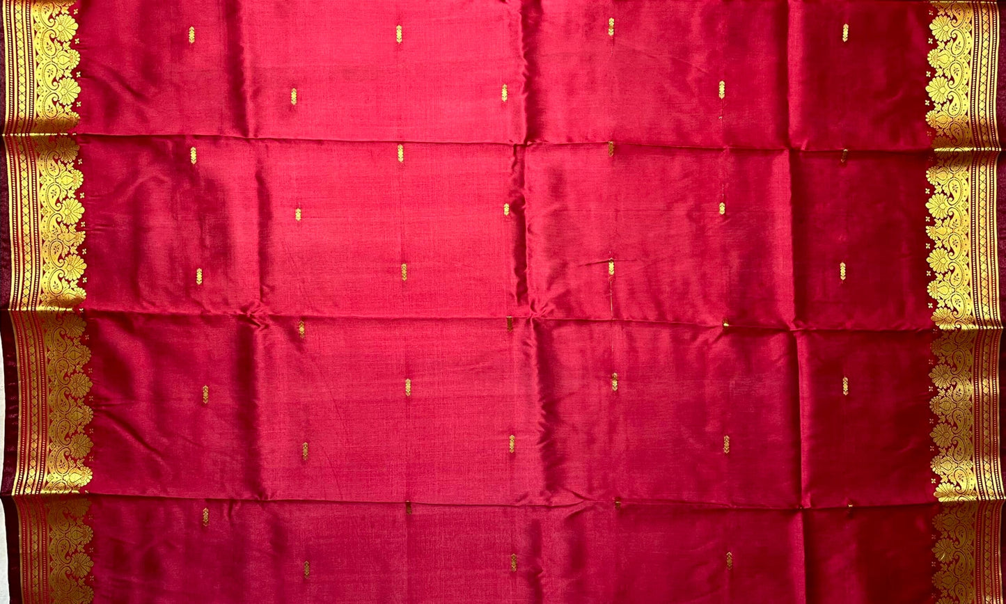 Turquoise and Red Banaras Viscose Silk with Intricate Kanchivaram Border and Body Butta Design b0218ds