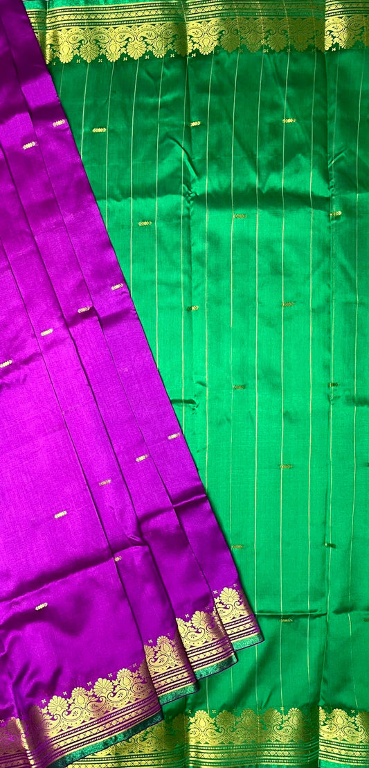 Green and Violet Banaras Viscose Silk with Intricate Kanchivaram Border and Body Butta Design b0219ds