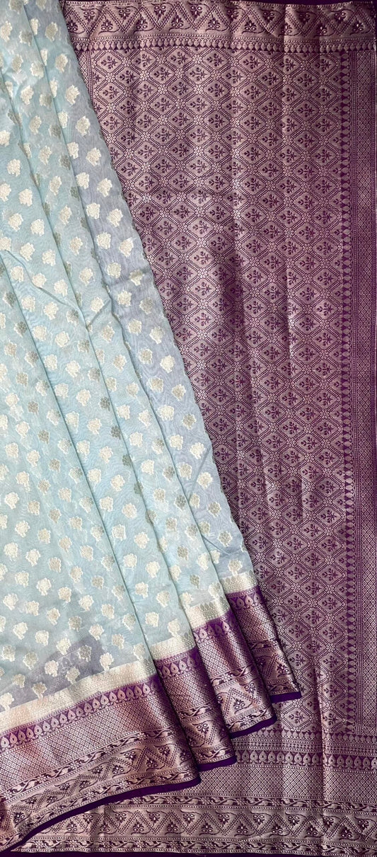 Magenta and Kora Black Banaras Georgette with Body Butta Border and Pallu Design b0266ds