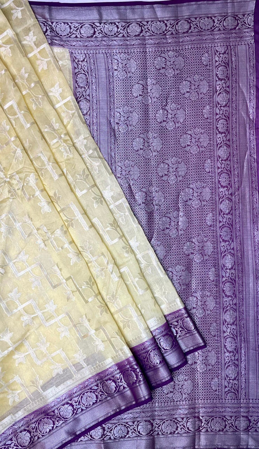 Violet and Beige Black Banaras Georgette with Body Border and Pallu Design b0268ds