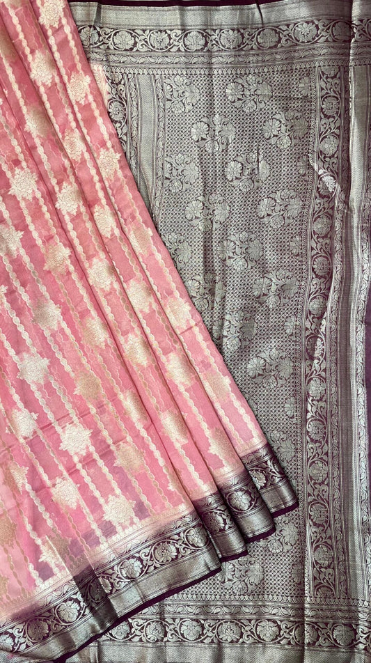 Peach Black Banaras Georgette with Body Border and Pallu Design b0271ds