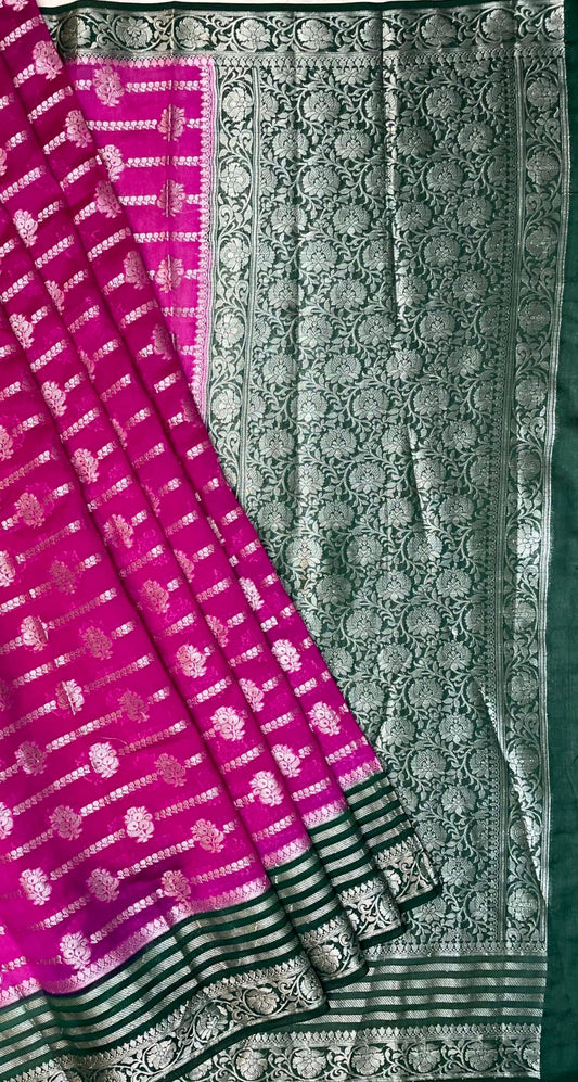 Rani Pink and Green Banaras Georgette with Body Border and Pallu Design b0274ds