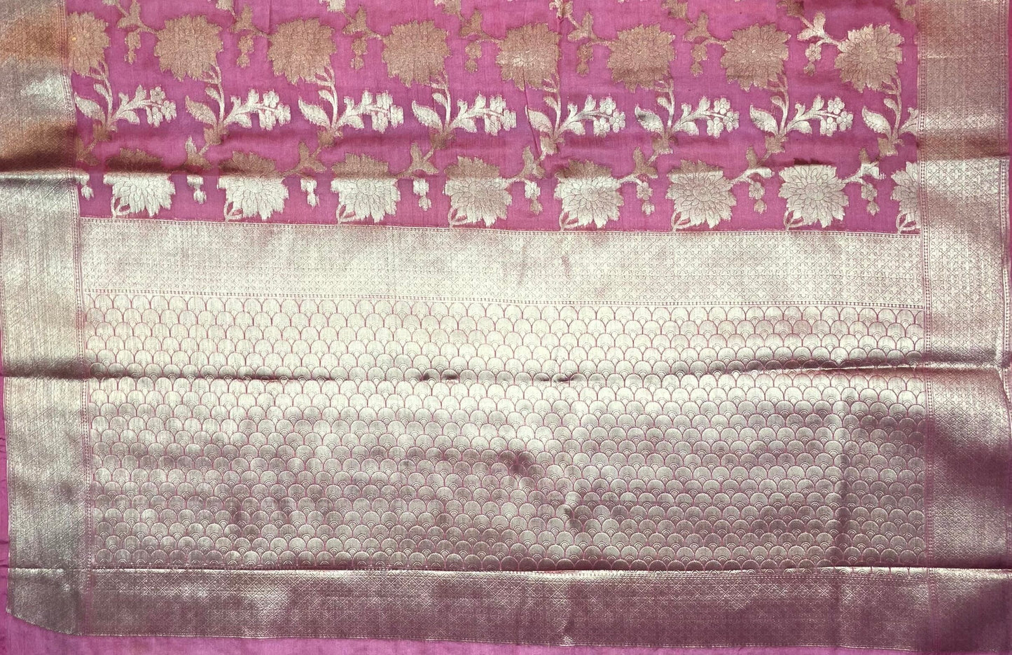 Onion Pink Banaras Georgette with Body Border and Pallu Design b0275ds