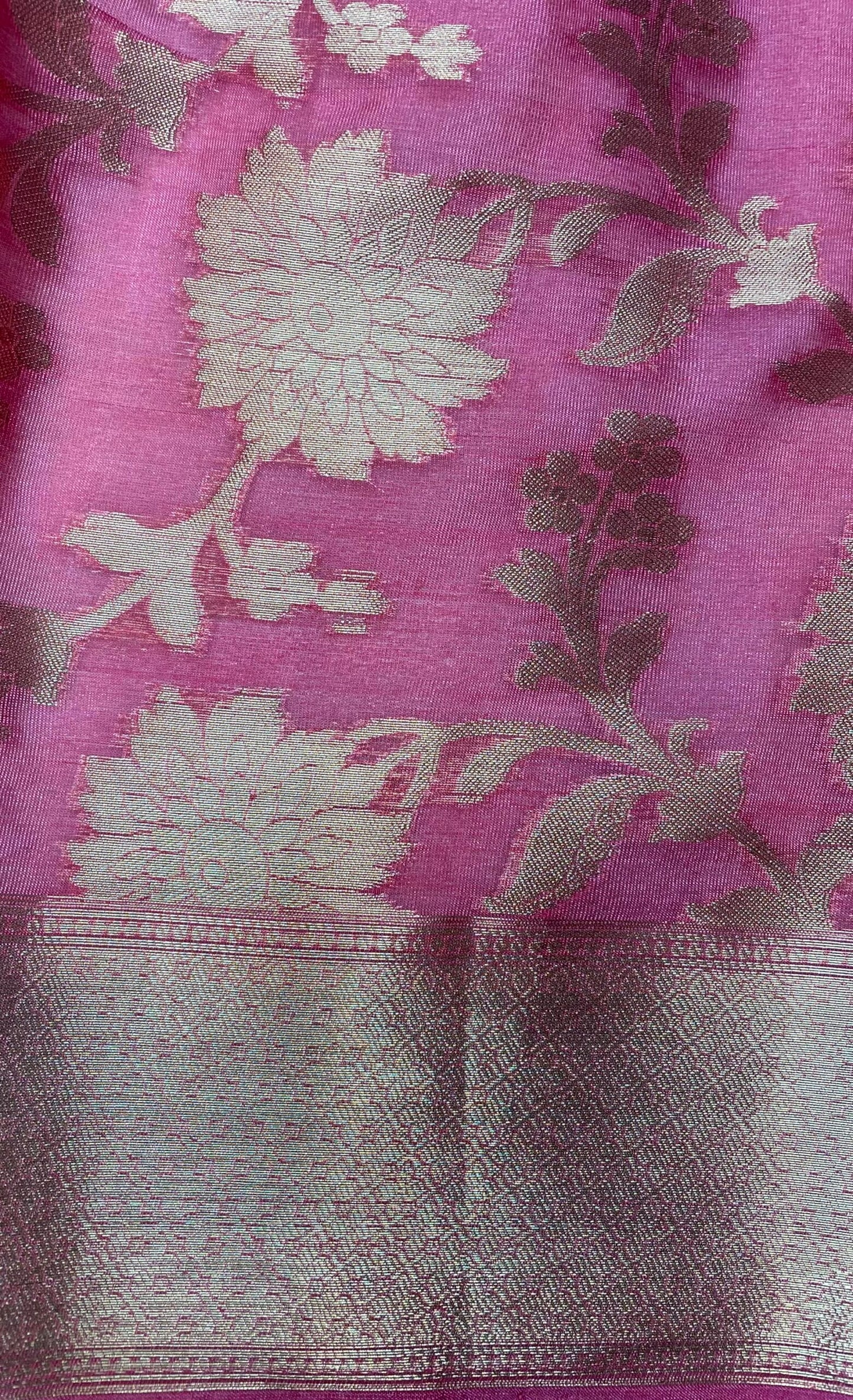 Onion Pink Banaras Georgette with Body Border and Pallu Design b0275ds
