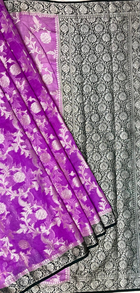 Magenta Banaras Georgette with Body Border and Pallu Design b0276ds