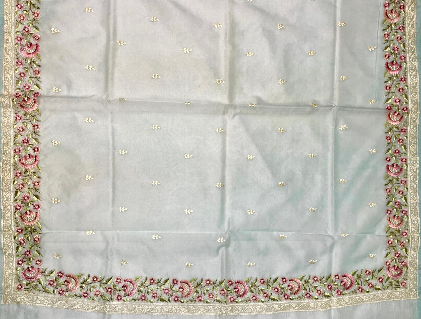 Blue Organza Saree Embroidery with Butta and Border Design b0288ds