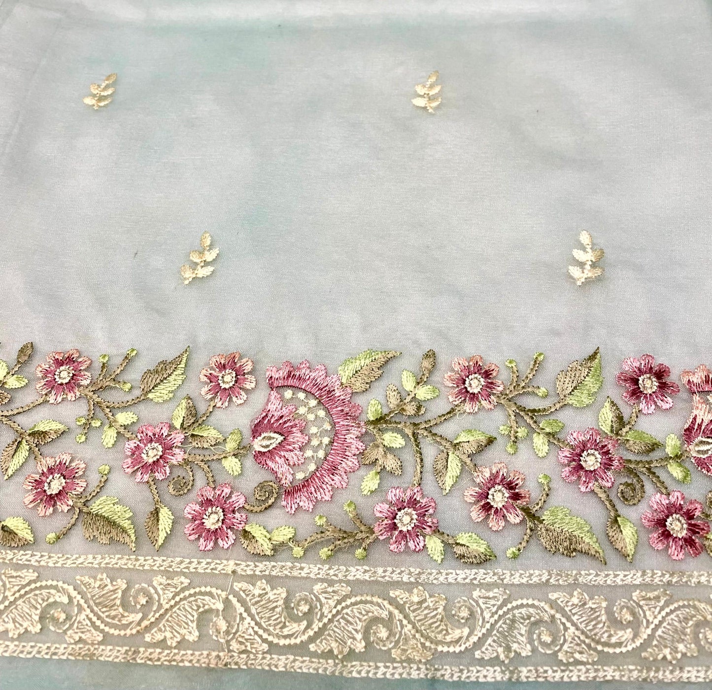 Blue Organza Saree Embroidery with Butta and Border Design b0288ds