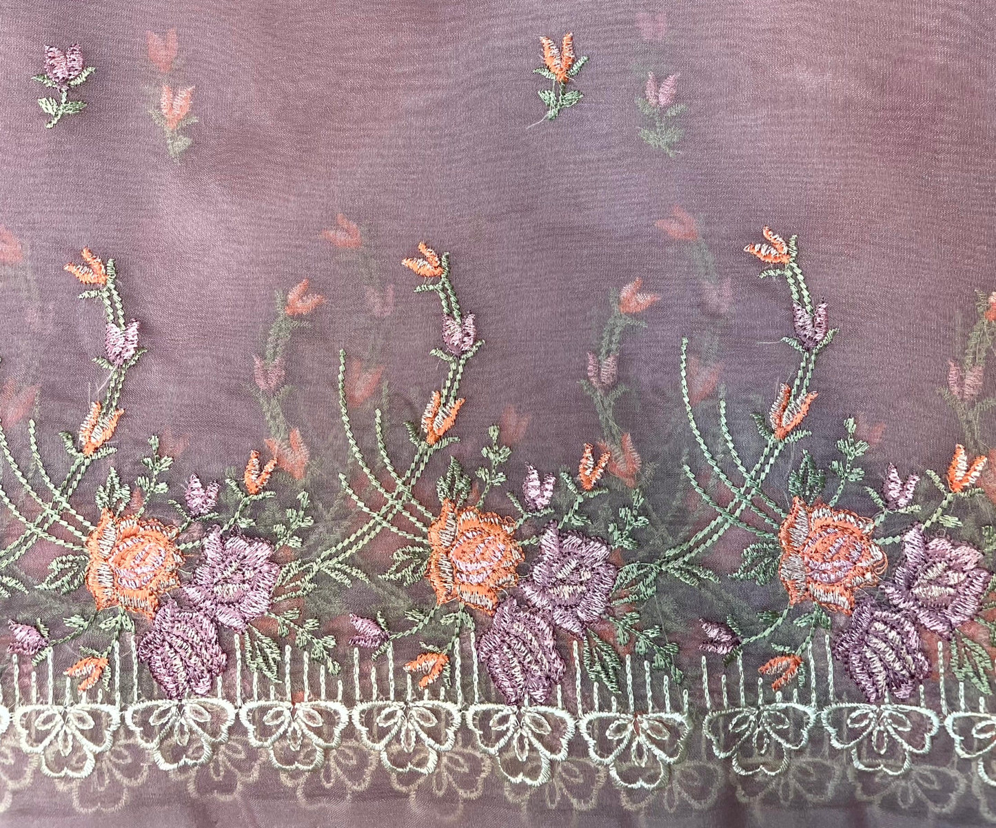 Baby Pink Organza Saree Embroidery with Butta and Border Design b0289ds