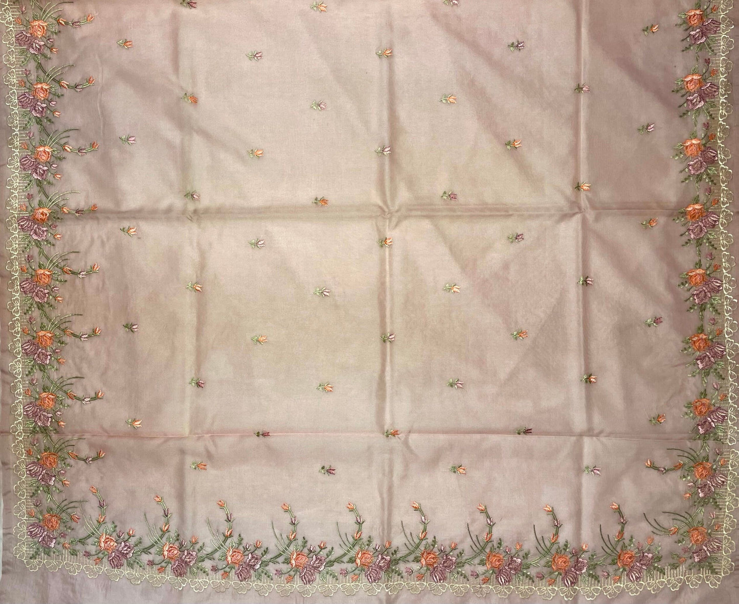 Baby Pink Organza Saree Embroidery with Butta and Border Design b0289ds