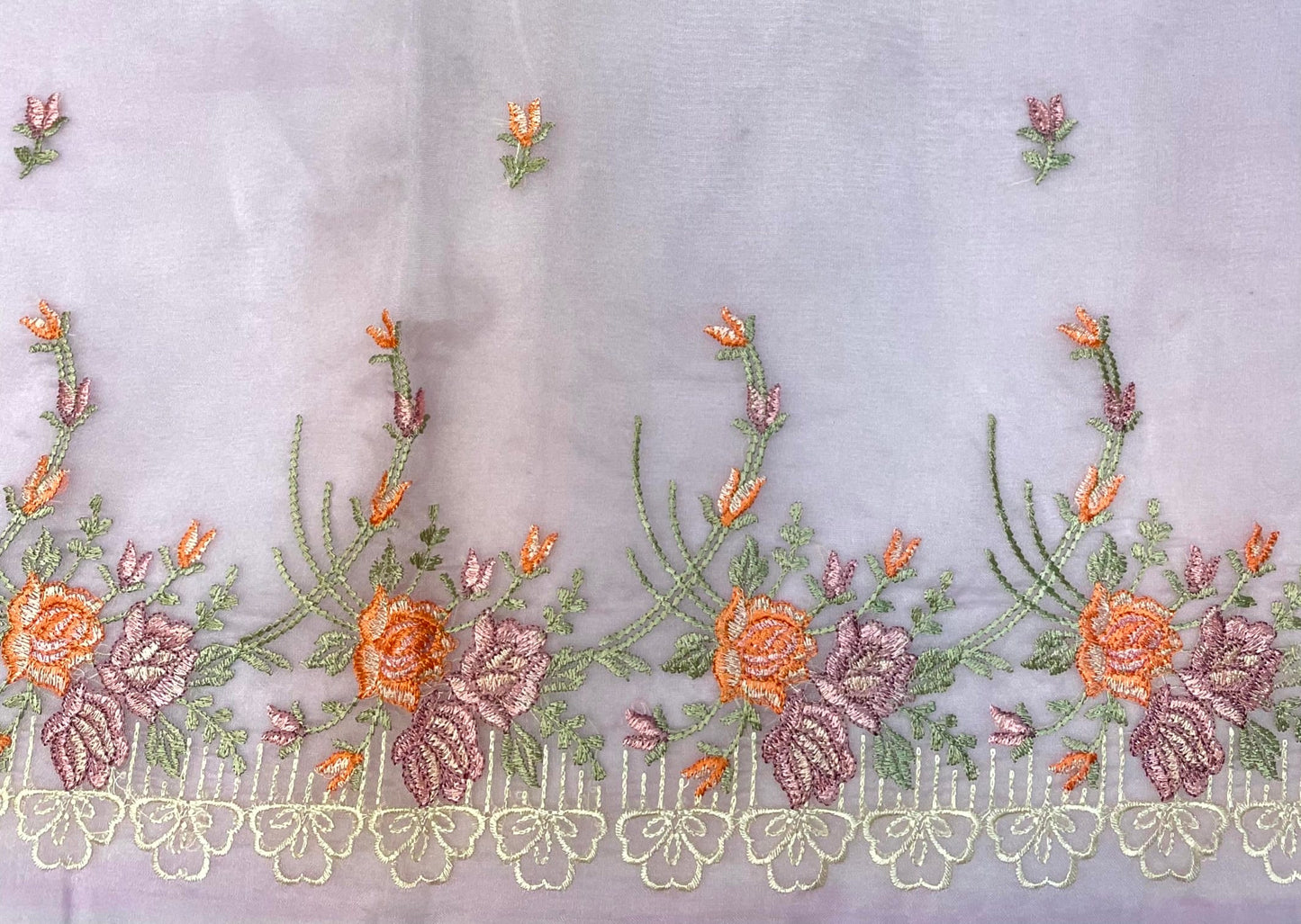 Lavender Organza Saree Embroidery with Butta and Border Design b0291ds
