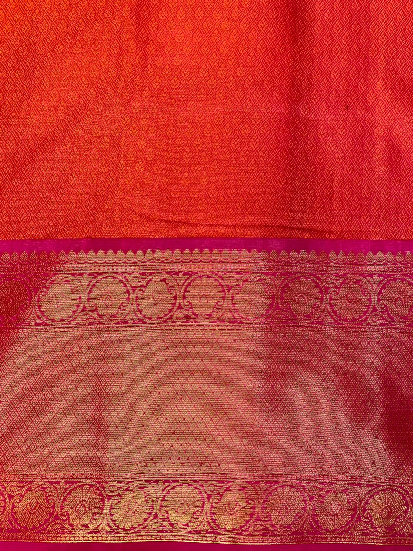 Pink and Red Kora Brocade Saree with Contrast Banaras Border and Allover Body Design b0293ds