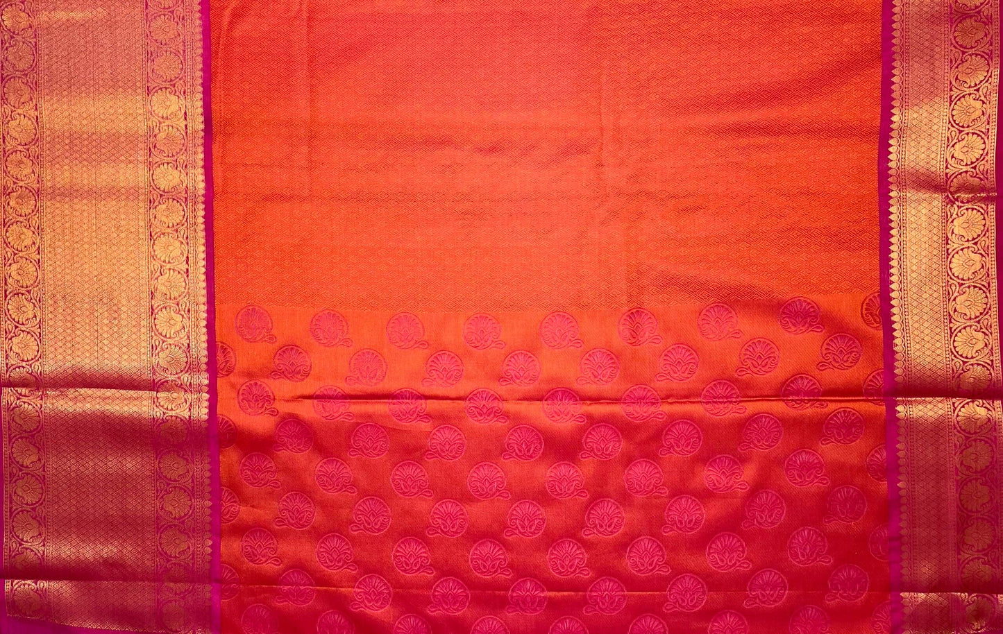 Pink and Red Kora Brocade Saree with Contrast Banaras Border and Allover Body Design b0293ds