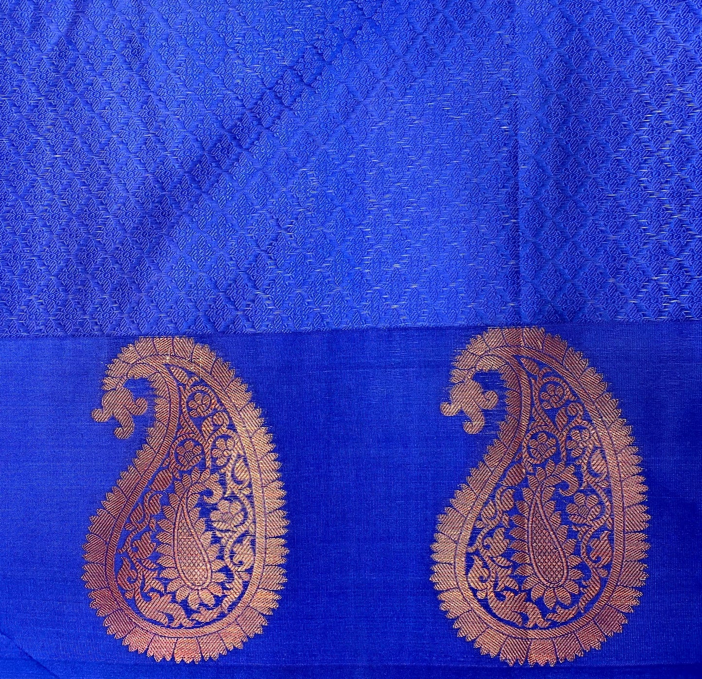 Blue Kora Brocade Saree with Contrast Banaras Border and Allover Body Design b0294ds